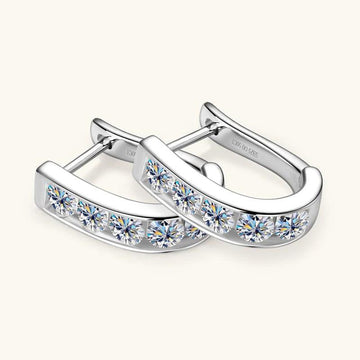 Superb 14KGP 3mm D VVS1 Moissanite Diamonds U-shaped Hoops Geometric Earrings, Silver Engagement Fine Jewellery - The Jewellery Supermarket